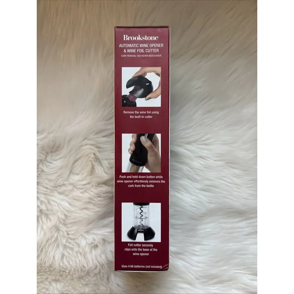 NEW Brookstone Automatic Wine Opener with Foil Cutter and Stand One Touch Gift